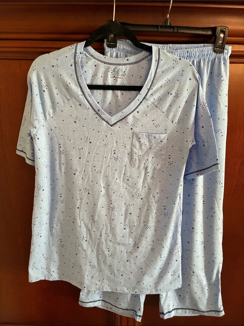 Cuddl Duds Light Blue Star-Print Short Sleeve Pajama Set